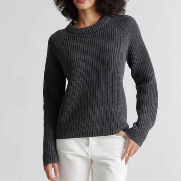 Quince Sweaters - Quince Organic Cotton Sweater Fisherman Crew Chunky Rib Ribbed Knit Size S Gray
